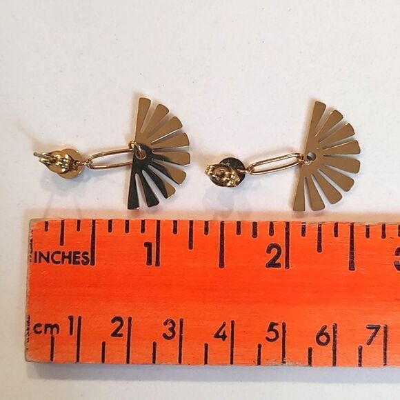 Gold Fan Drop Pierced Earrings - Picture 7 of 8